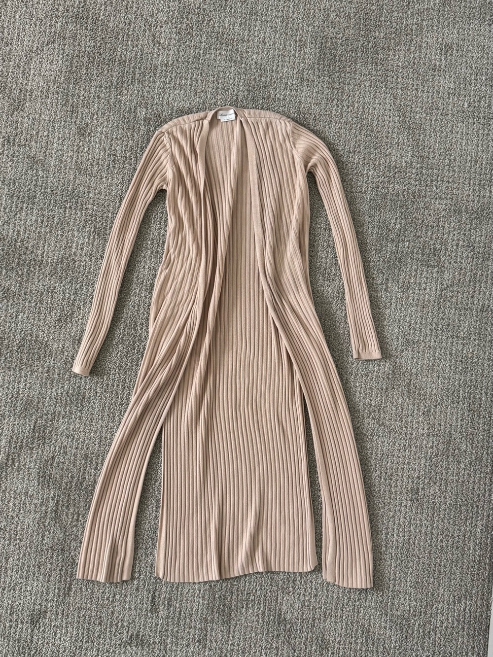 Lovers + Friends XS Davenport Long Beige Ribbed Open-Front Cozy Cardigan
